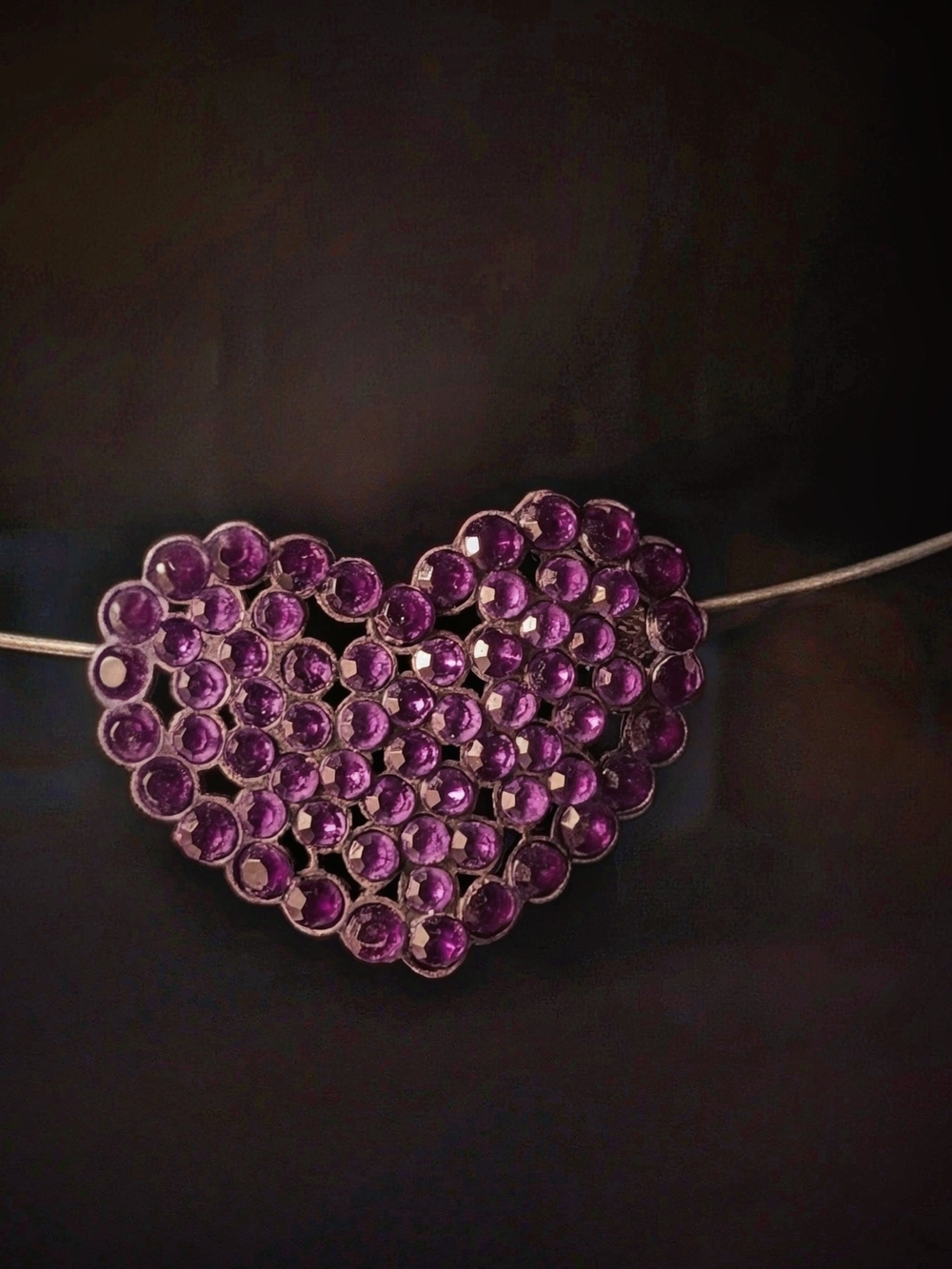 Purple Heart Crystal Pendant Necklace On Wire - Women Jewelry